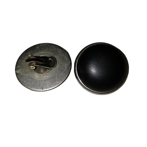 Vintage Black Matted Dome Button Style Clip-on Earrings - Picture 2 of 3